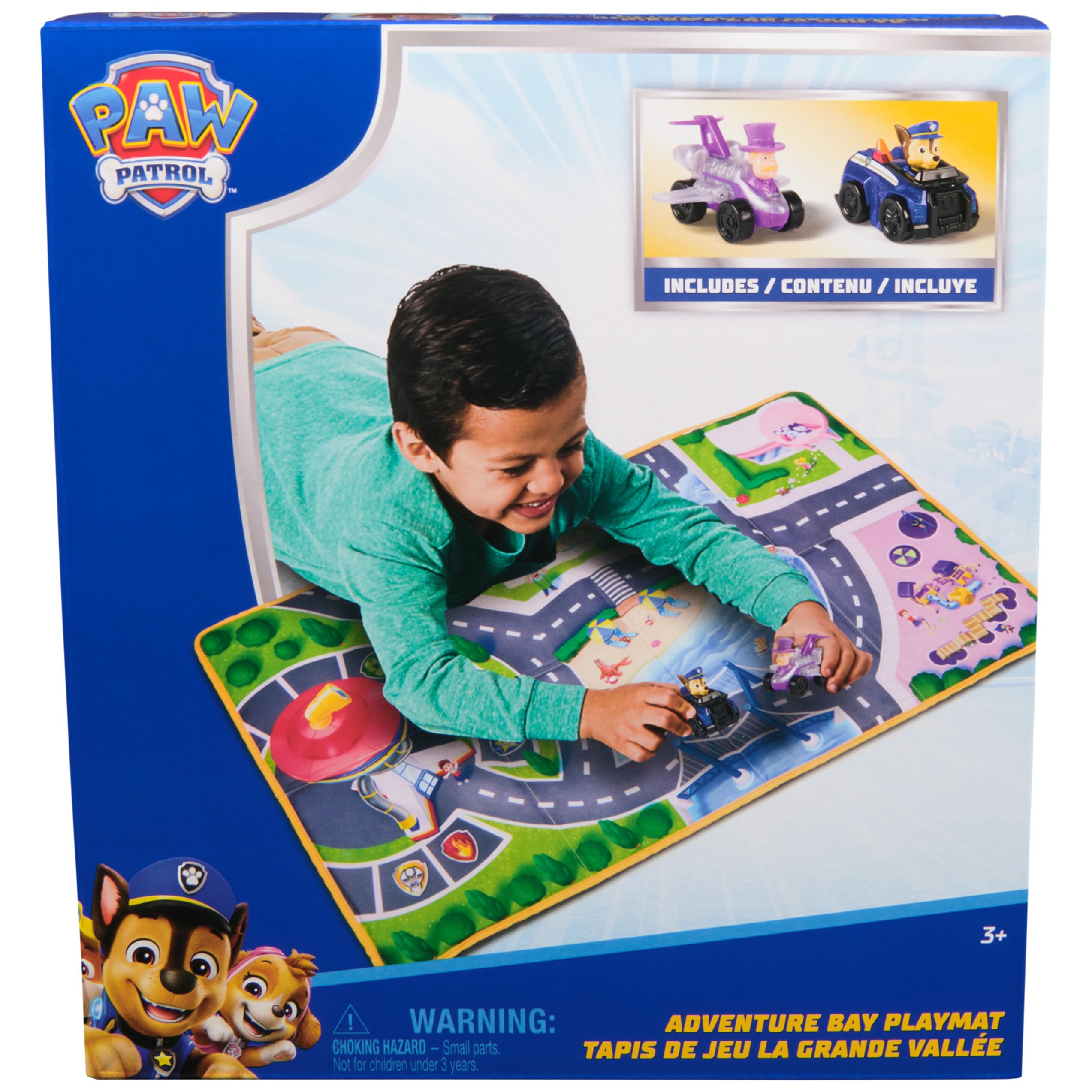 PAW Patrol Pup Squad Adventure Bay Playmat, 33-Inch Foldable Mat with Exclusive Chase and Humdinger Vehicles, Kids Toys for Boys & Girls Ages 3 and Up