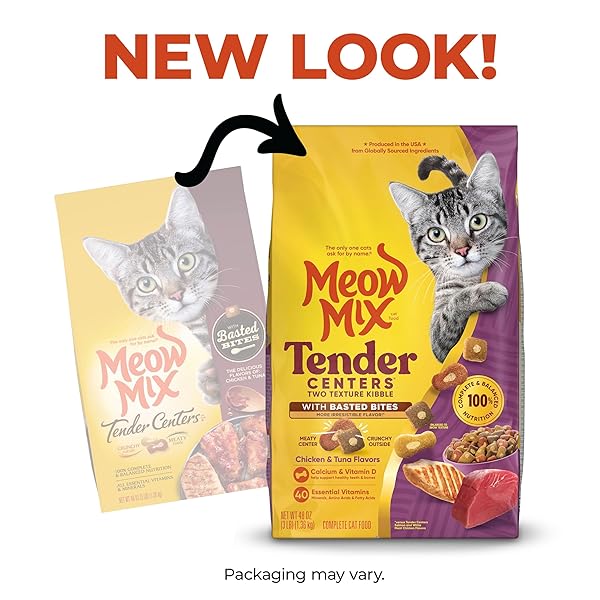 MEOW MIX TENDER CENTERS BASTED BITES CHICKEN AND TUNA FLAVOR, 3 POUND, CRUNCHY OUTSIDE MEATY INSIDE