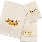 Peryiter 3 Pack Fall Bath Towels Set -Cotton Thanksgiving Pumpkin Embroidery Hand & Facial Towels Wash Cloth for Bathroom Fall Autumn Decorations