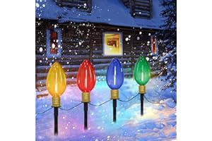 Doratale C9 Christmas Multicolor Pathway Lights, 7Ft Outdoor Christmas Pathway Markers Stakes Lights with 4 Jumbo C9 Multicolor LED Bulbs, Connectable Xmas Walkway Light for Driveway Yard Lawn Garden