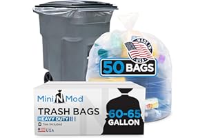 MINI N MOD 60-65 Gallon Clear Trash Bags | 50 Count | Large Clear Plastic Bags for Recycling, Garbage, and Commercial Use – Fits 60 Gallon and 65 Gallon Cans