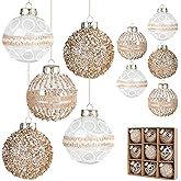 9 Pcs 80mm/3.15" Christmas Ball Ornaments Set, Large Clear Champagne Christmas Tree Decorations Plastic Shatterproof Hanging Balls for Xmas Glitter Farmhouse Boho Ornaments for Holiday Wedding Party