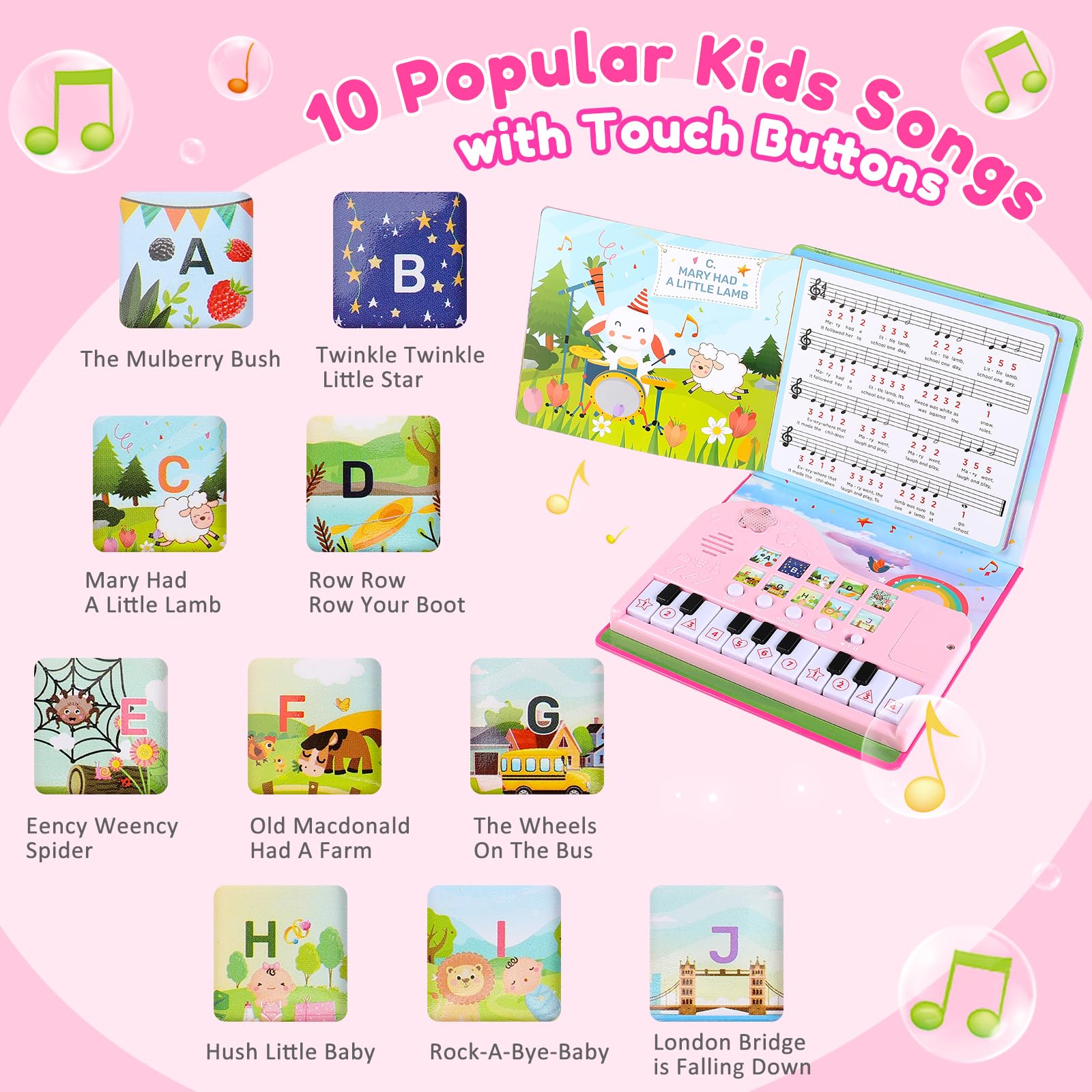 Toys for 3 Year Old Girls Gifts - Piano Book Educational Toddler Musical Toys for Kids Ages 3 4 5 6 7 8 Years Old Learning Birthday Stocking Stuffers Fillers for 2-4 3-4 3-5 3-6 5-8