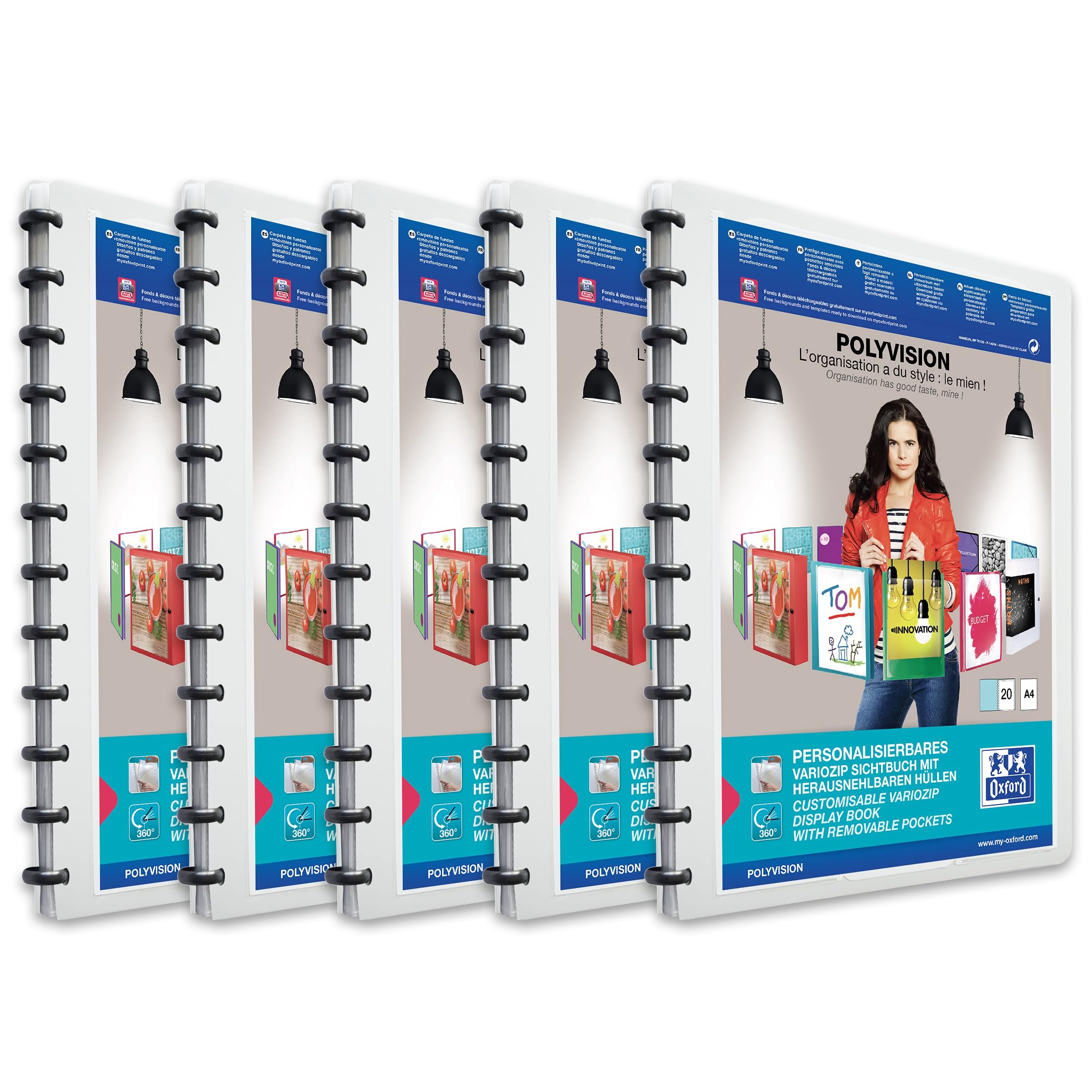 Elba 61430WE Ring Binder A4 PP 0.8 mm with Vario Zipp Principle 20-40 Sleeves 5 Items White