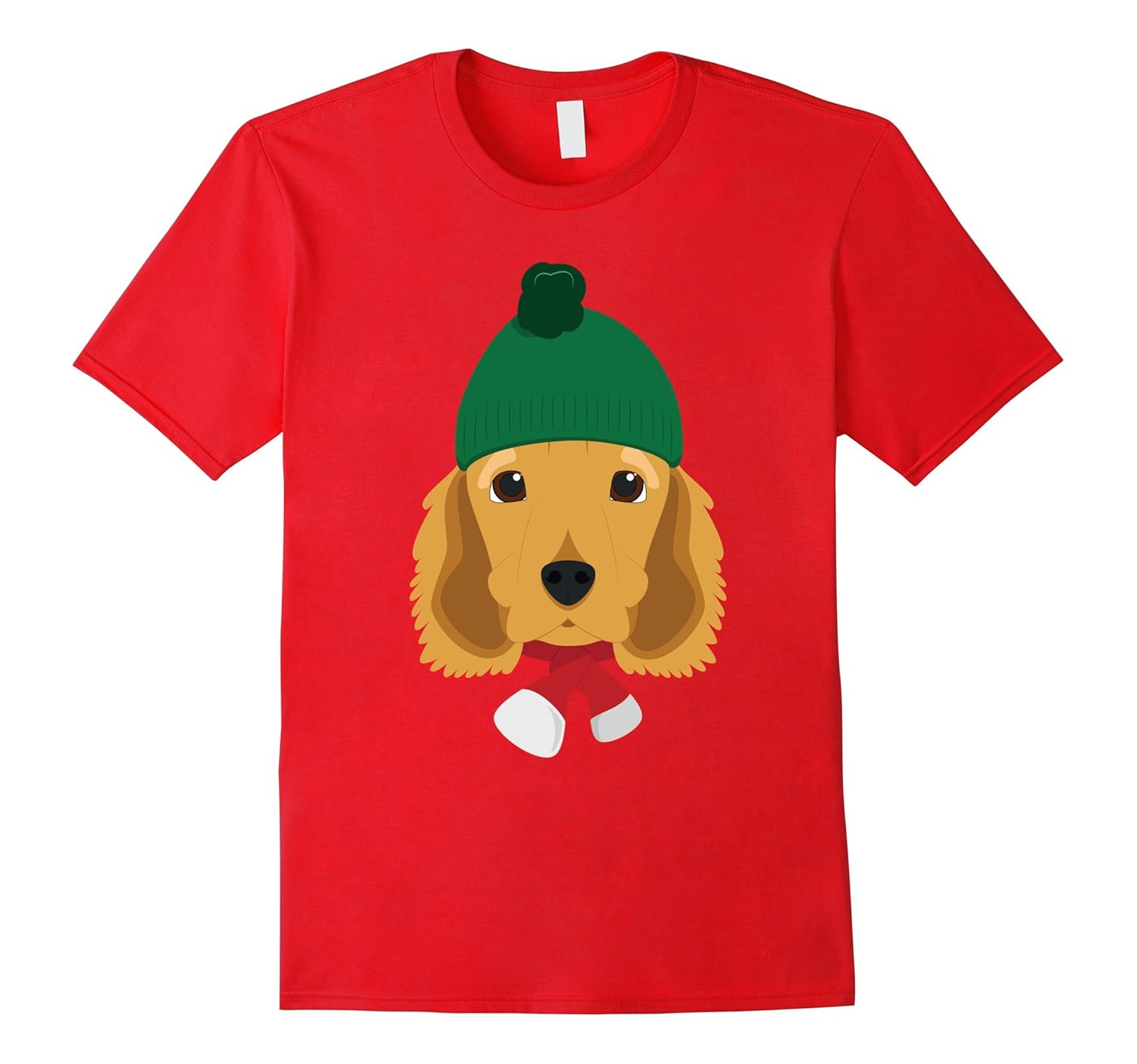 English Cocker Spaniel Dog Wearing A Woolen Cap Xmas Tshirt-ANZ