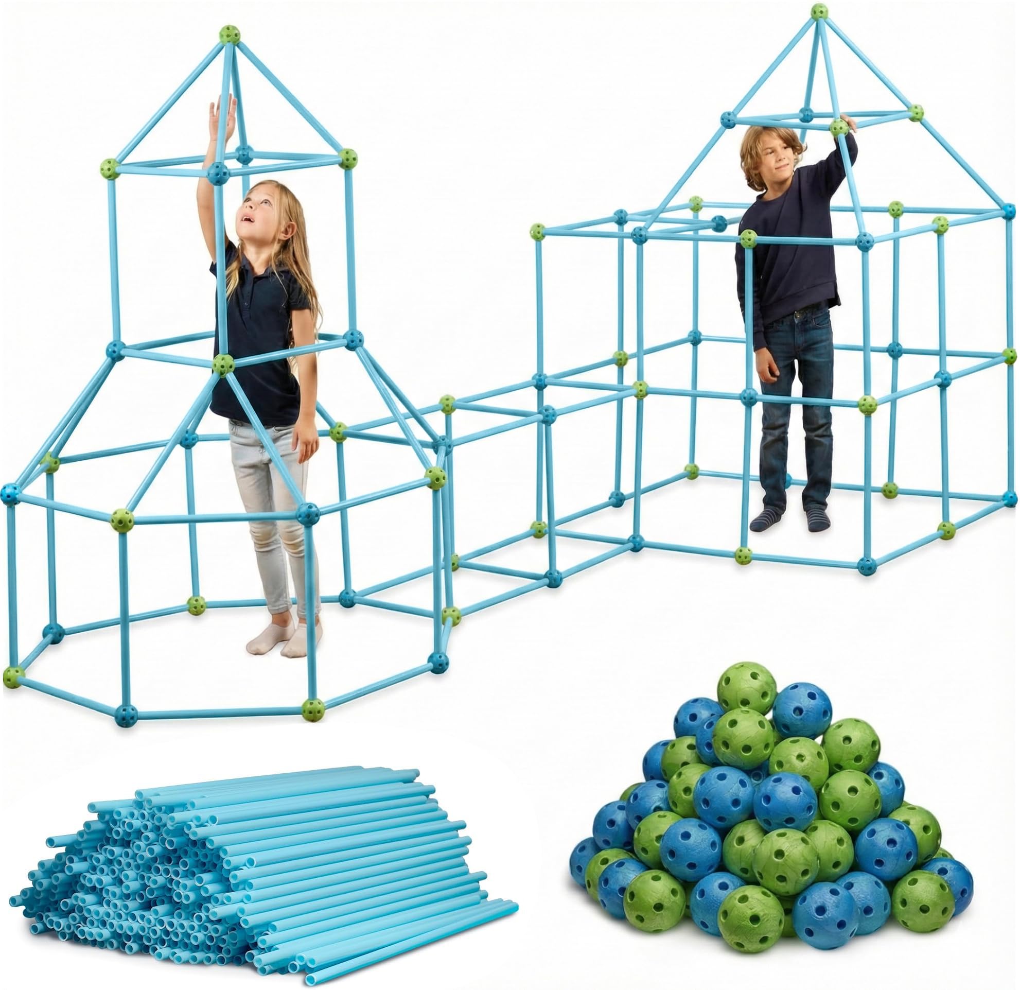 Photo 1 of **********MISSING PARTS*******
FUNbelievable! 132 Piece Fort Building Kit - Indoor Play Engineering Set with Connecting Sticks & Balls - Creative STEM Building Toys for Kids Play Spaces, Tents & Hideouts