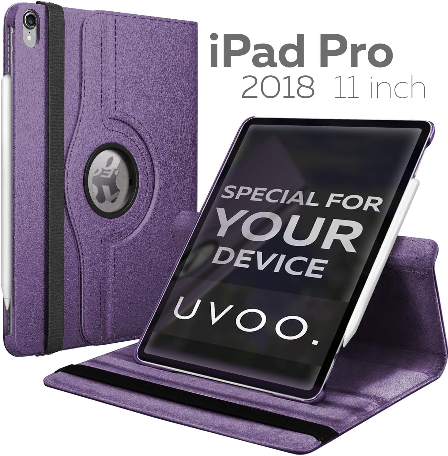 iPad Pro 11 Case 2018-360 Rotating iPad Case - Auto Wake/Sleep Smart PU Leather Cover - Back Protector for 11 inch iPad Pro (Purple)