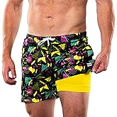 Third Wave Swim Trunks with Compression Liner - Men's Premium 5 Inch Inseam Quick Dry Swim Shorts for Beach and Swimming