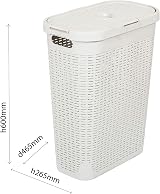 Addis Faux Rattan 40 Litre Slim Laundry Hamper with Lid Beige Calico view 4