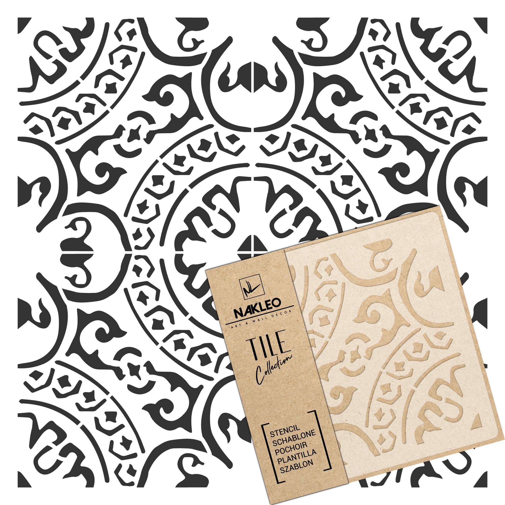 NAKLEO Tile Painting Stencil 33x33 cm, Juberri Spanish Moorish Flower Moroccan, Plastic Reusable Template, Home Decor Craft DIY, Floor Concrete Patio Wall - Terracotta