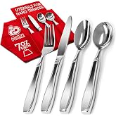 Weighted Utensils for Hand Tremors and Parkinson's | Weighted Silverware Set for Adults and Elderly | 7 oz Each | 4 Piece Stainless Steel Adaptive Utensils with Travel Case for Arthritis