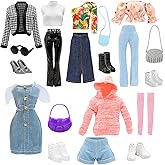 15 PCS Doll Clothes & Accessories Includes 5 Stylish Doll Outfit, Hooded Wear, Dress, Jacket, Casual Clothing with 5 Pairs of Shoes 5 Accessories for 11.5 Inch Girl Dolls Fashion Set