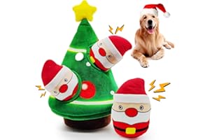 lilfrd Christmas Dog Toys, Dog, Xmas Christmas Tree, Santa Claus Hide and Seek Puzzle Squeaky Plush Rope Chew Fetch Brain Stimulating Toy Presents for Small Medium Dogs