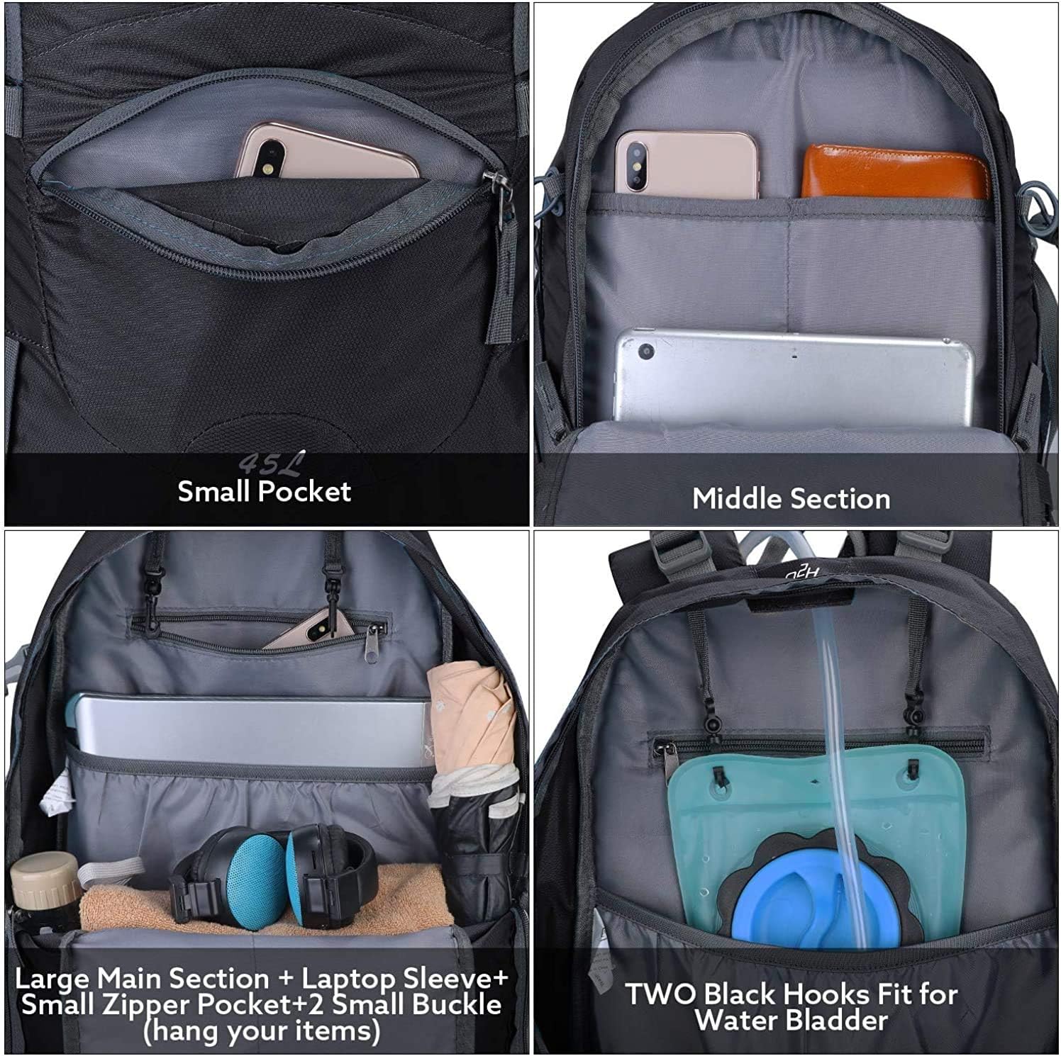 G4Free 45L Waterproof Hiking Backpack with Rain Cover Large Rucksack Travel Daypack for Outdoor Camping Mountaineering Trekking - Image 4