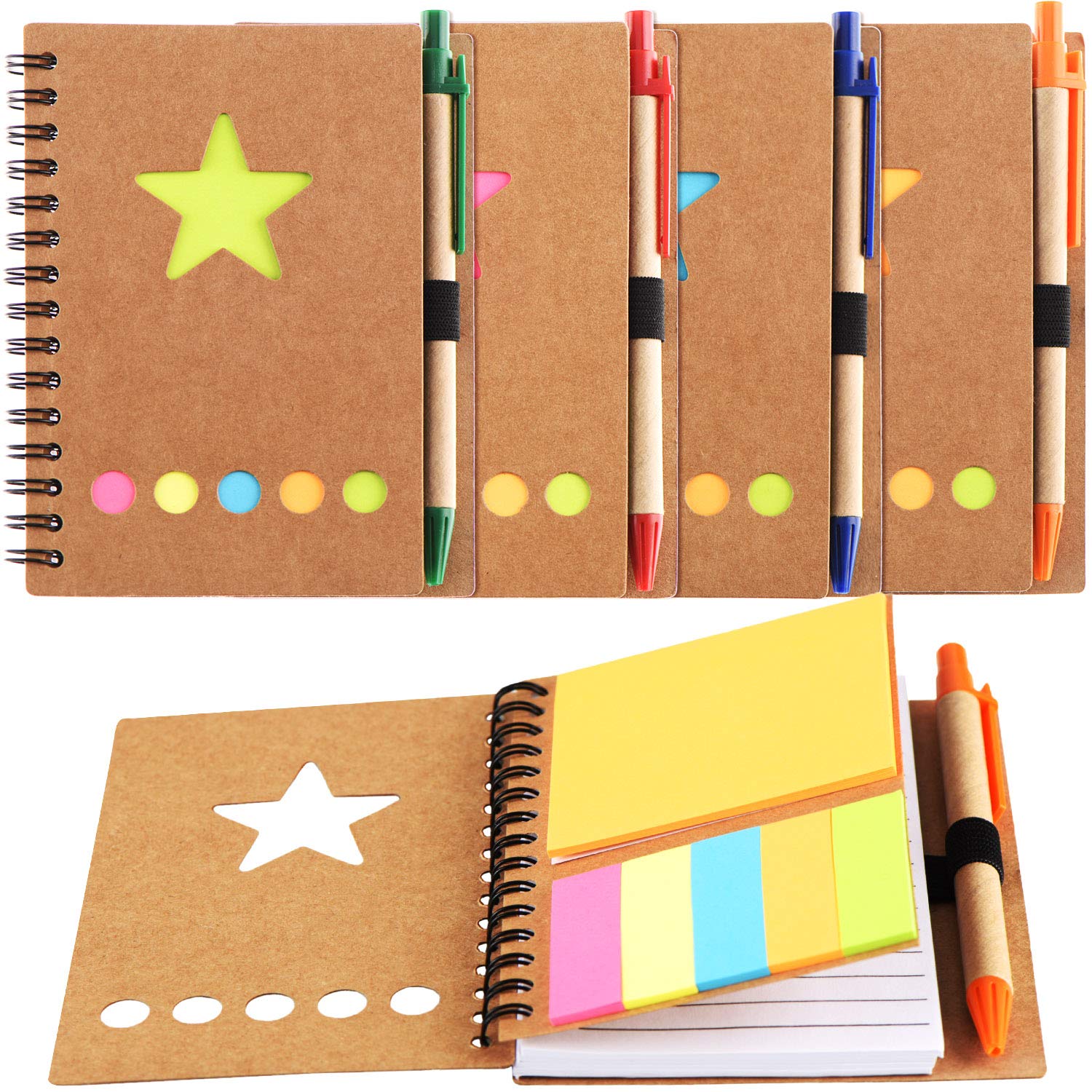 4 Pieces Spiral Notebook 280 Sheets Lined Notepad with Sticky Notepads