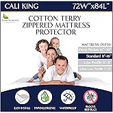 Zippered Waterproof Mattress Encasements - Hypoallergenic Mattress Protector Cover with Soft Cotton Terry Fabric Top - Califo