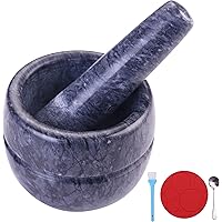 Aisiming Mortar and Pestle Set Polished Natural Marble Stone Guacamole Molcajete Bowl with Base Silicone Pad,Matching…