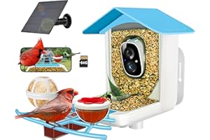 KADYMAY 64GB Smart Bird Feeder with Camera Solar Powered, 2K 3MP HD Live Video &Playback on Phone, AI Identify +10,000 Bird Species, 2.4G WiFi Bird Feeder Camera Wireless Outdoor House-Bird Watching (Blue)
