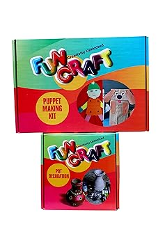 Fun Craft Activity Box Combo for 4+ Year Kids Puppet Making Kit and Pot Decoration Kit DIY Educational Toy Learning Kit