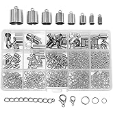 Mandala Crafts Silver Tone Leather Cord End Caps for Jewelry Making, Tassel Caps, 4mm to 12mm 840 PCs Cylinder Cord Ends, Kumihimo Supplies and Jewelry Findings