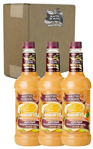Master of Mixes White Peach Daiquiri / Margarita Drink Mix, Ready To Use, 1 Liter Bottle (33.8 Fl Oz) (Pack of 3)