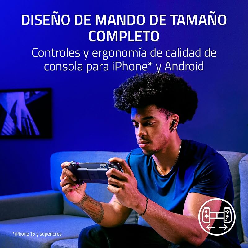 Kishi V3 - Comando áptico de jogos USB-C para iPhones e smartphones Android - Plug and Play - analógicos anti-drift (12 botões - Sensa HD haptics - app Nexus) Preto