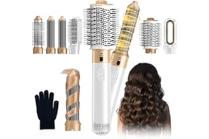 IHUINIYA Hot Air Brush 6-in-1: Blow Dryer, Curling Iron, Styler Wrap, Negative Ion Detachable Heads, Tangle-Free Design for Curly/Wavy/Straight Hair