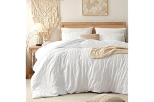 BESTSWEETIE White Duvet Cover King Size - Striped Tufted King Duvet Cover Set with Zipper Closure, 3pcs Soft Microfiber Boho Bedding Set for All Seasons (King, 104"x90")