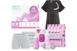 Frida Mom 15pc Labor & Postpartum Kit Gift Set for Baby Showers & Mom to Be, Includes Peri Bottle, Nursing Gown, Disposable Underwear, Ice Maxi Pads, Pad Liners, Perineal Foam, Socks & Toiletry Bag