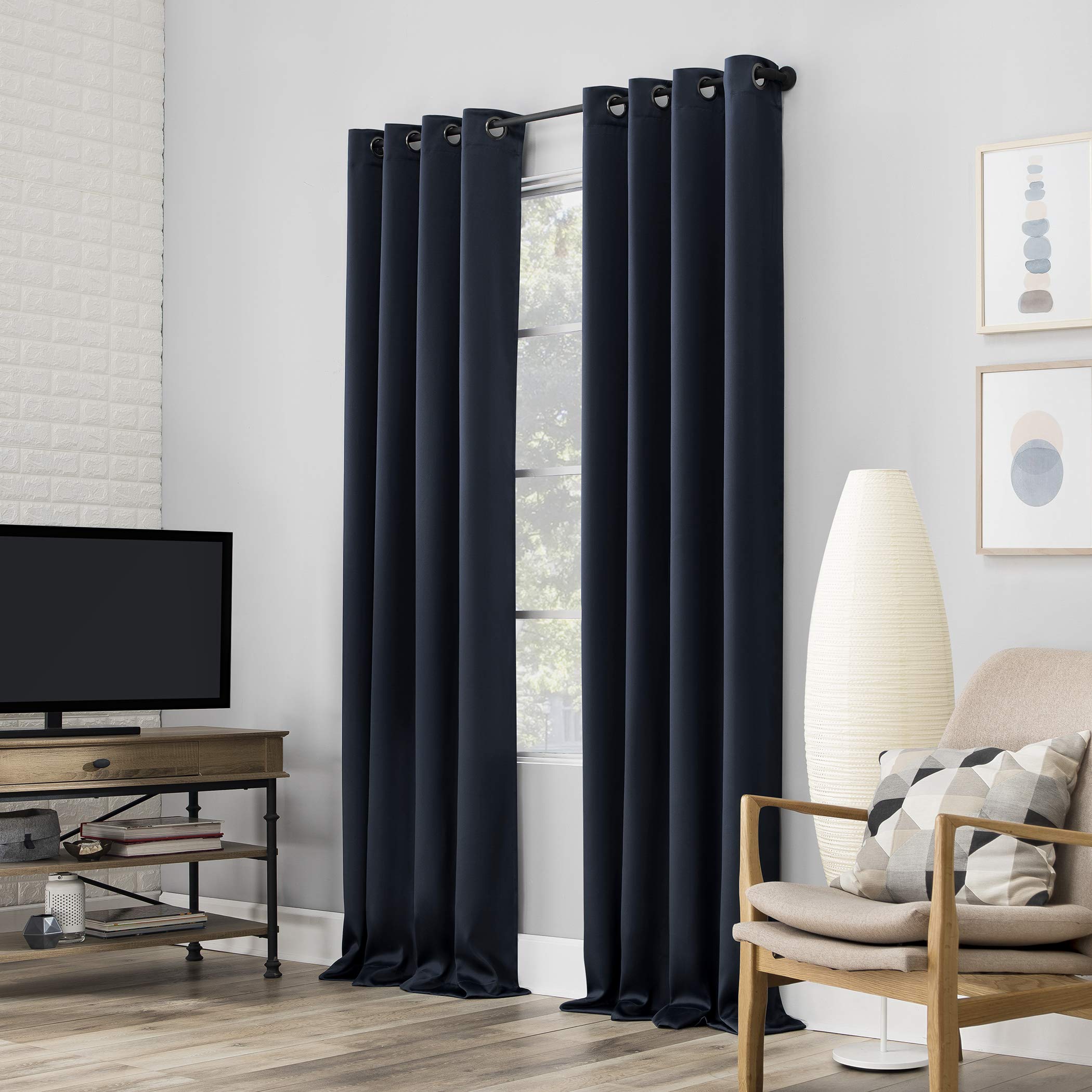 Sun Zero Nordic 2-pack Theater Grade Extreme 100% Blackout Grommet Curtain Panel Pair, 52" x 63", Navy Blue