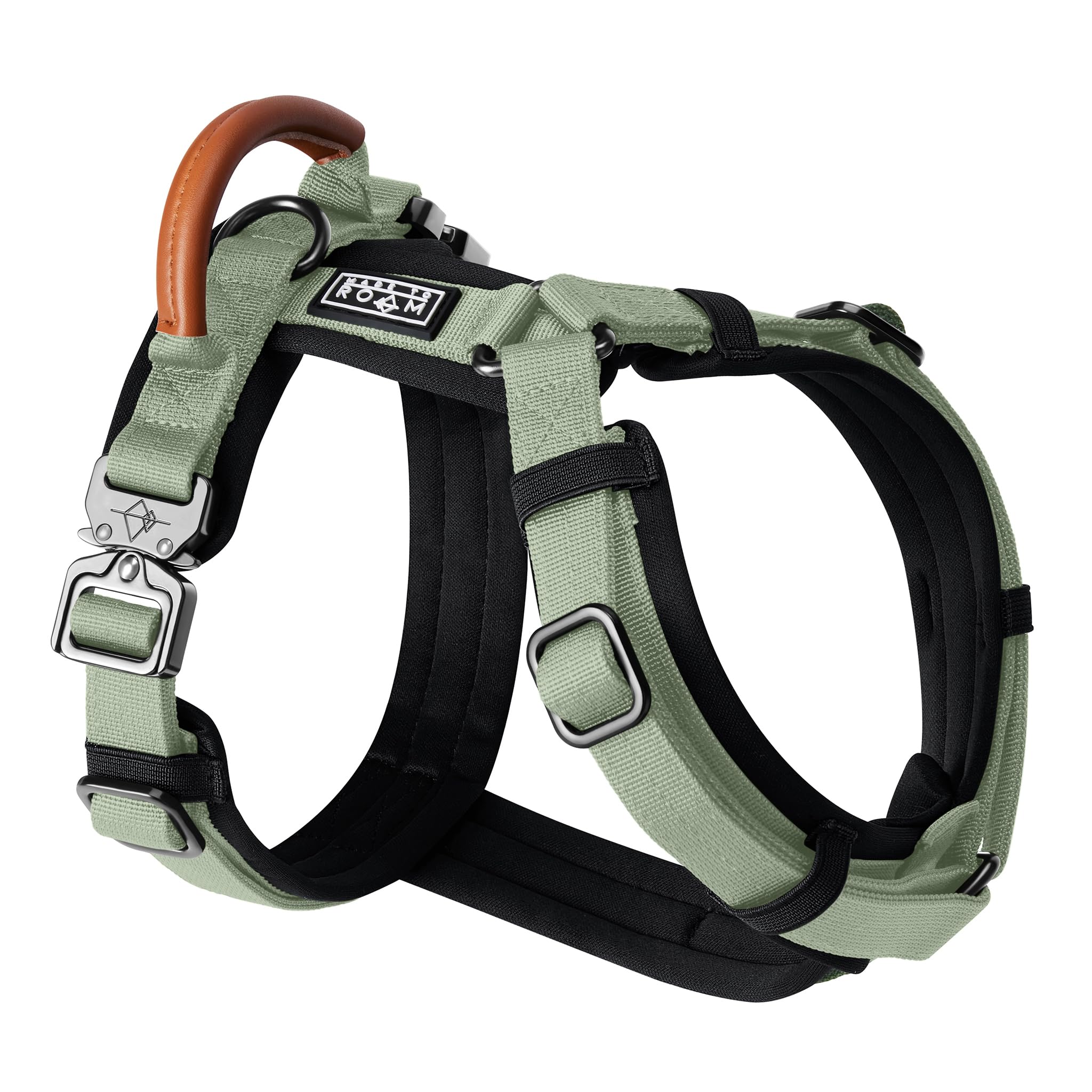 Photo 1 of MADE TO ROAM Premium Explorer Harness - Y-Shaped Dog Harness with Adjustable Durable Nylon, Soft Padding, Metal Buckles and Leather Handle for Small, Medium, Large Dogs (Washington Rain, Size 4)