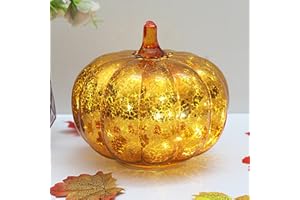 DEYIVELA Mercury Glass Pumpkin Light with Timer, with 10 Fairy Lights Inside, Battery Operated Led Pumpkin Lamp, Ideal for Halloween Fall Decoration, Thanksgiving Rustic Decor, Xmas Décor (Gold)