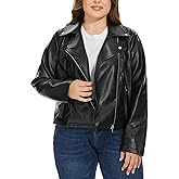Fahsyee Women's Faux Leather Jackets, Zip Up Motorcycle Short PU Moto Biker Outwear Fitted Plus Size Coat