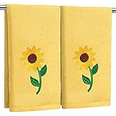 SmoothNovelty 2 Pcs Sunflowers Hand Towels Bright Yellow Bathroom Decor 14x29 Inch Embroidered 100% Cotton Soft Absorbent Spring Summer Decorative Hand Towels for Bathroom Kitchen