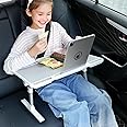 DICMKY Large Car Seat Tray Table, Foldable Travel Tray for Kids Car Seat, Height Adjustable Car Lap Desk for Laptop Computer 