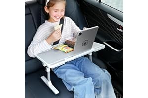 DICMKY Large Car Seat Tray Table, Foldable Travel Tray for Kids Car Seat, Height Adjustable Car Lap Desk for Laptop Computer Tablet, Rear Seat Food Eating Tray, Car Travel Essentials for Long Trips