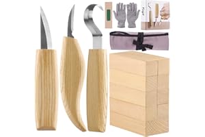 Fuyit 17Pcs Wood Carving Tools with Basswood Wood Blocks Gift Set, Hook, Sloyd, Chip Knife for Wood Whittling Widdling