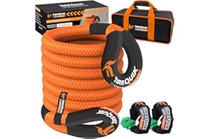 TIREQUIK Kinetic Recovery Rope 1-1/8"x 30ft 51500lbs Heavy Duty Offroad Snatch Strap with 2 Soft Shackles, Kinetic Tow Rope Recovery Kit, 35% Elasticity Tow Ropes for Trucks SUV UTV ATV Tractor