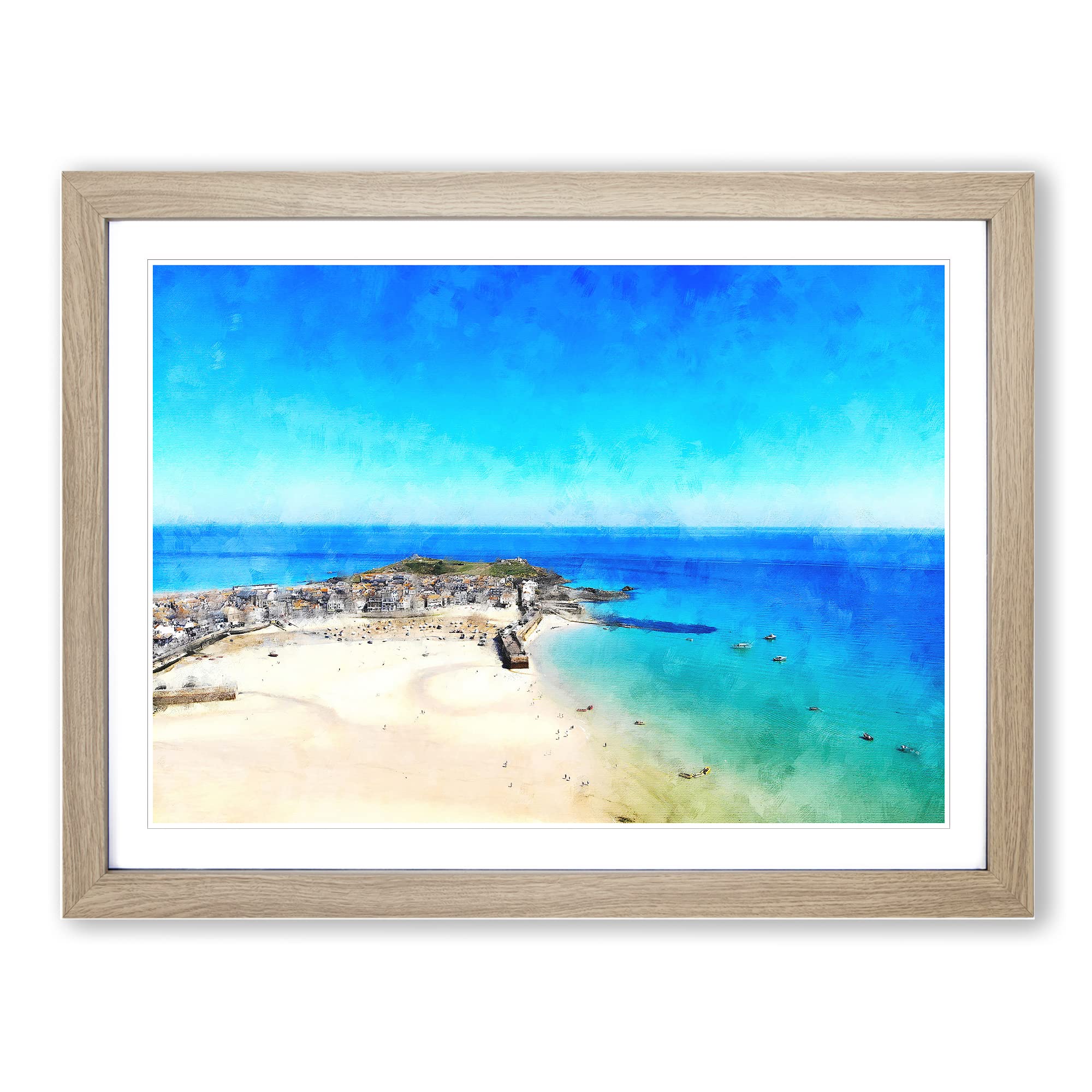 St Ives In Cornwall Painting Modern Art Framed Print | A3 Oak Framed Wall Art | Ready to Hang | Modern Historical Picture | Living Room Bedroom Lounge Office