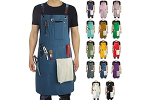 Stenffy Handmade Work Apron,Cotton Canvas,Multiple Pockets,Adjustable Cross Back Weight Apron,BBQ,Cafe,Kitchen,Painting,Carpenter,Artist Apron,Aprons for Men,Women,Sizes M to XXL,Blue