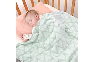 Bertte Plush Baby Blanket for Boys Girls | Swaddle Receiving Blankets Super Soft Warm Lightweight Breathable for Infant Toddler Crib Stroller - 33"x43" Large, Green Hearts Embossed