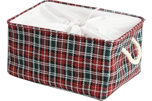 INough Christmas Buffalo Plaid Storage Basket Farmhouse Christmas Baskets Empty for Kids, Christmas Baskets for Gifts Collapsible Storage Bins Organizer, Decor for Baby/Kids/Nursery Room(Green Plaid)