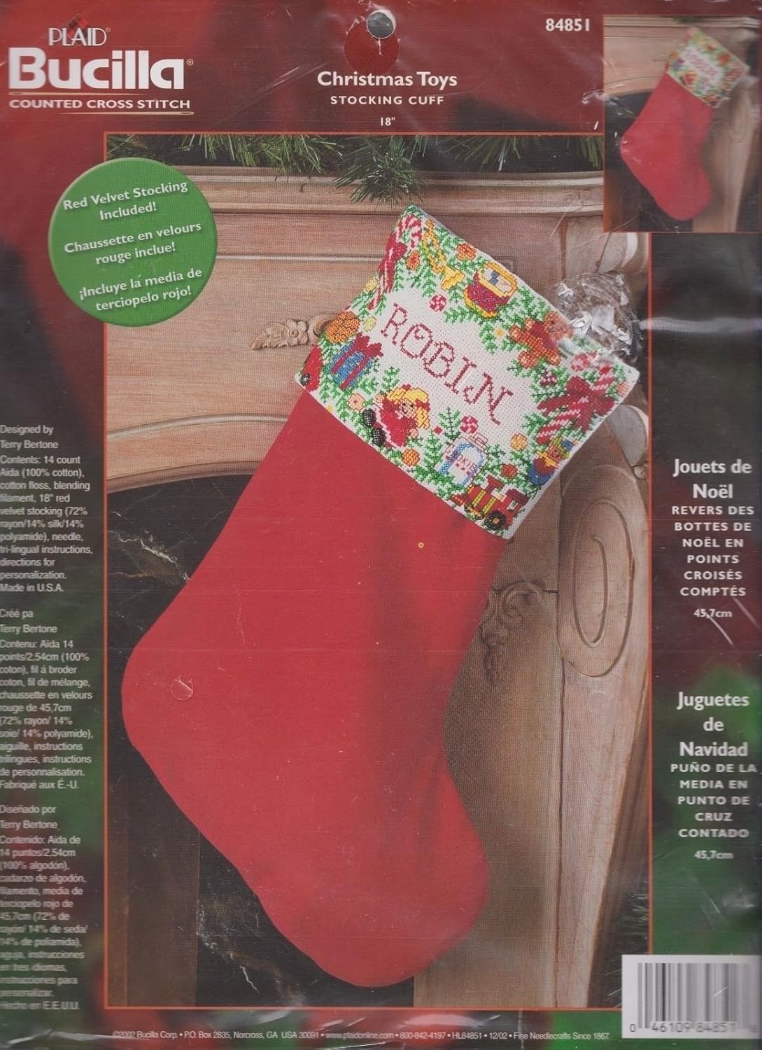 Bucilla Christmas Toys Counted Cross Stitch Cuff Stocking