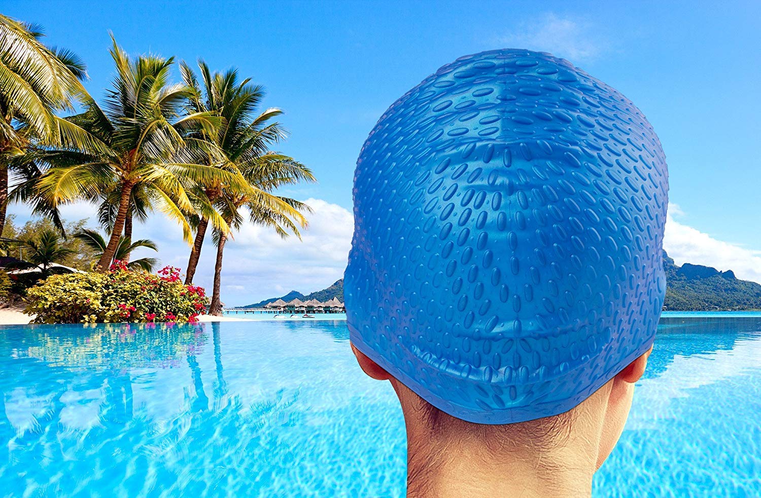 Swimming Cap for Long/Curly Hair 100% Silicone Swim Cap for Adult Swimming Laps Latex Rubber Reduce Water Intake Men Women UV Guys Girl Bathing Cap