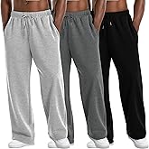 August Alley 3 Pack Men's Lightweight Lounge Sweatpants, Straight Leg Open Bottom Casual Baggy Drawstring Pant with 3 Pockets(Light Gray, Dark Gray, Black,Large)