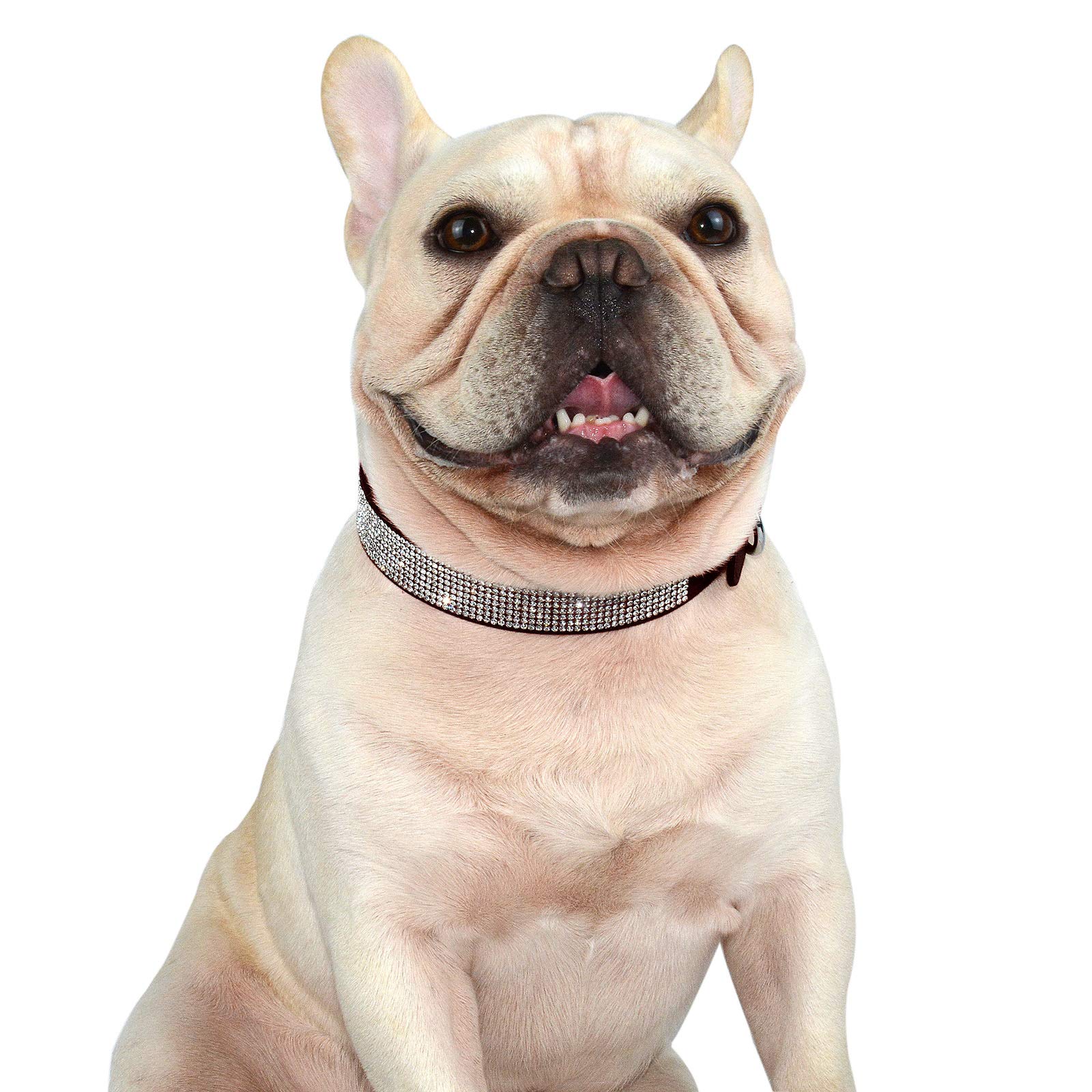 Hifrenchies Crystal Rhinestones Sparkling Diamonds Soft Suede Leather Dog Pet Collars for Frenchie,Cute Dazzling Shining Collar for Cat Puppy and Other Small Medium Dog(L,BLACK)