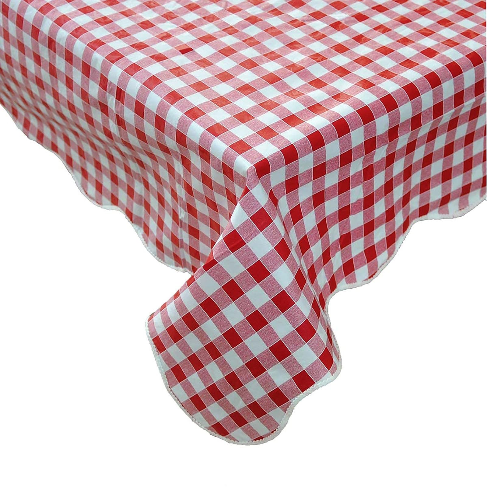 Artisan Flair Red and White Checkered Vinyl Tablecloths with Flannel Backing for Picnic/Party, Indoor Or Outdoor Dining-60" x 60"