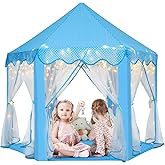 Monobeach Princess Castle Playhouse for Girls - Large Kids Tent with Star Lights for Indoor & Outdoor Play, 55'' x 53'' (DxH) (Blue Princess Tent with Little Star Lights)