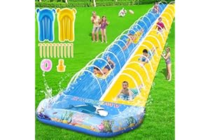 VEEST 33 FT Extra Long Water Slides for Kids Adults, Giant Double Lawn Water Slip Heavy Duty with 2 Bodyboards, Summer Water Slides Toys with Crash Pad for Backyard Outdoor