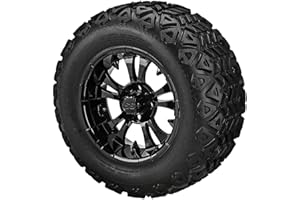 RM Cart - 12" Warlock Gloss Black on 22x11-12 Black Trail Tires (Set of 4), Fits Club Car & EZGo carts, Golf Cart Tires and Wheels Combo, Can be Used on Lawn Mowers and ATV's
